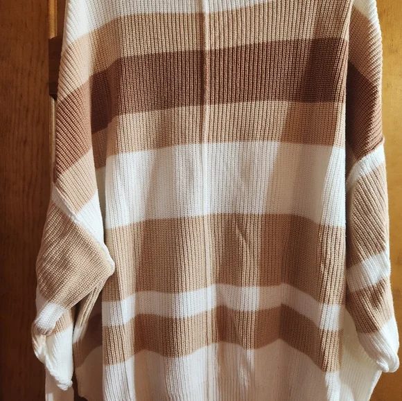 Striped Tan and Cream Women's Sweater - Picture 2 of 8
